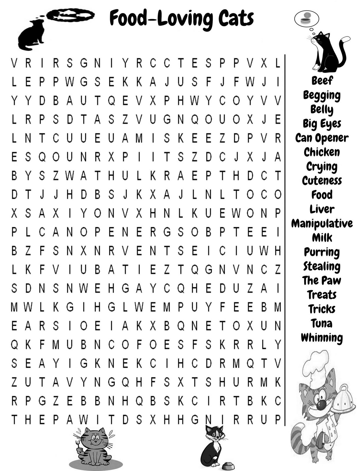 cat word search foods