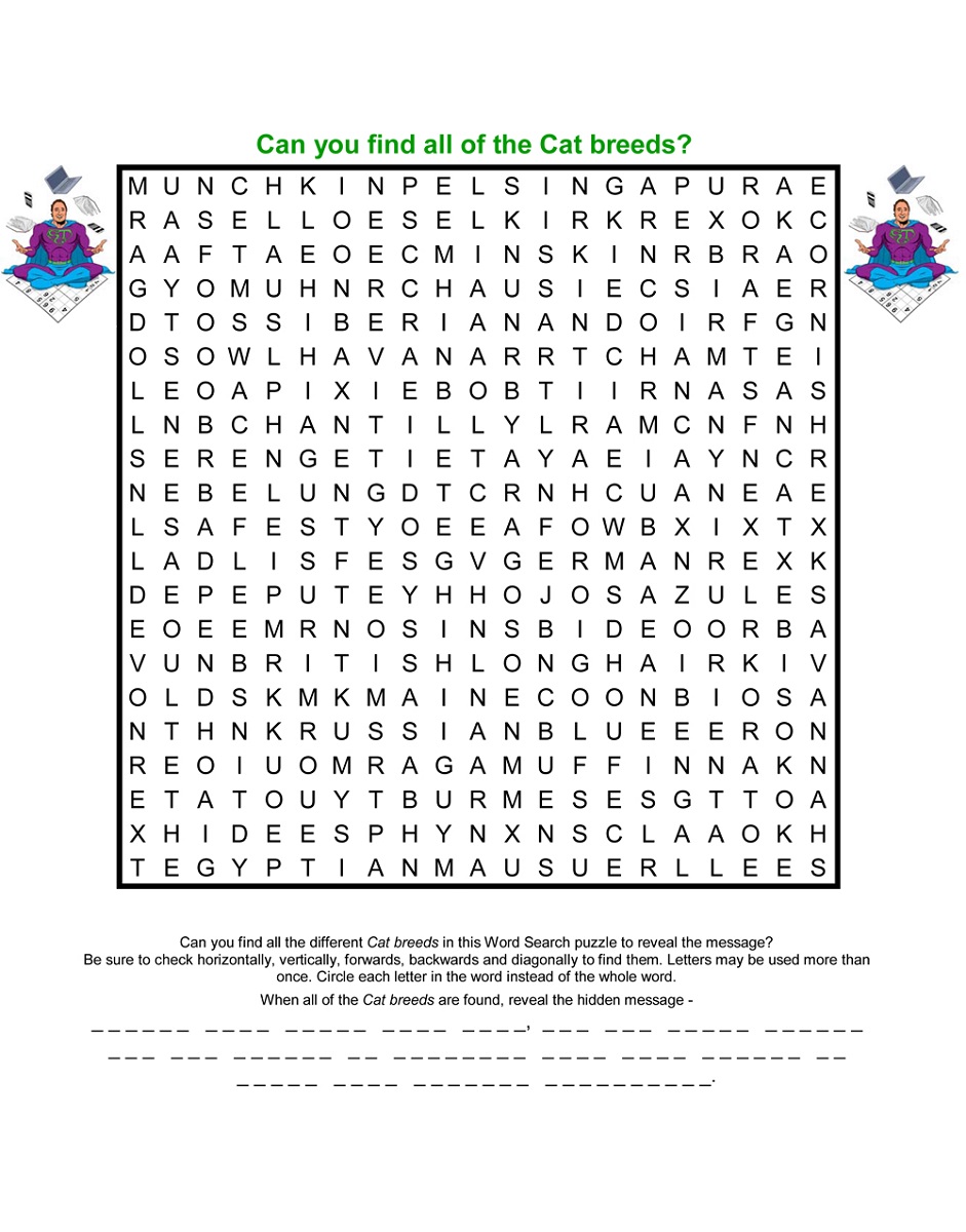cat word search printable