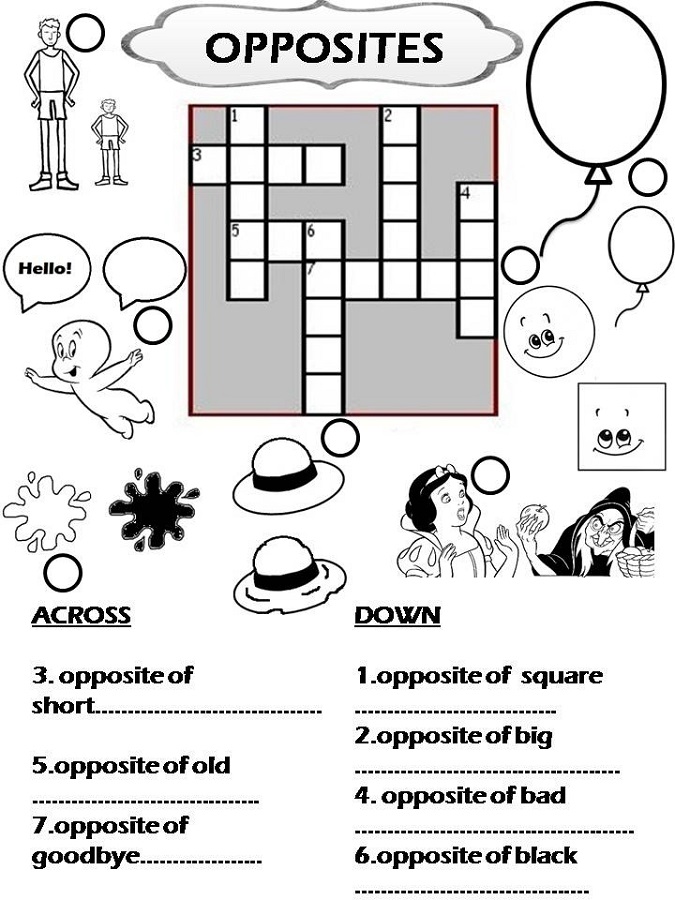 crossword puzzles for children opposites