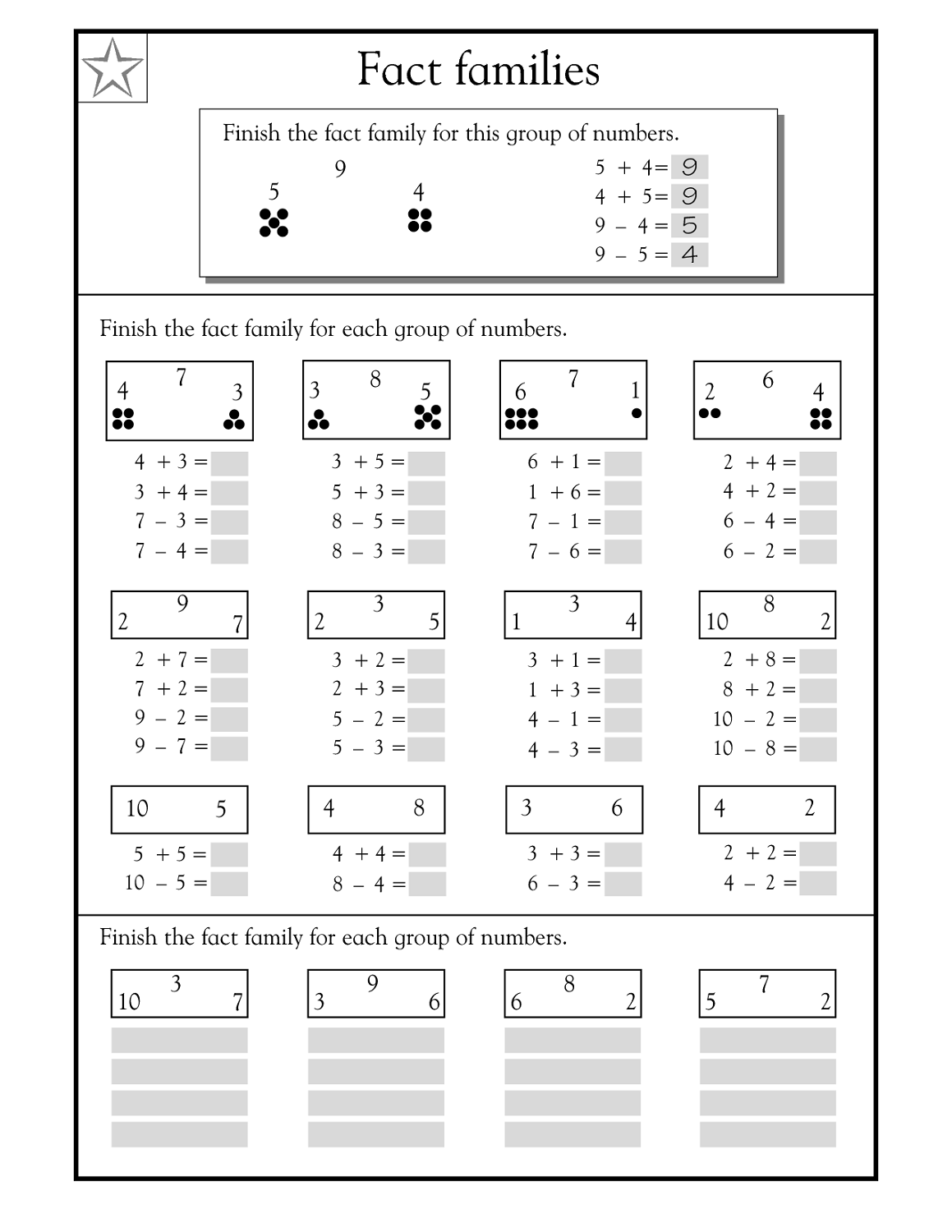 fact families worksheets 2nd grade