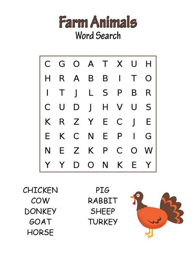 farm word search animal