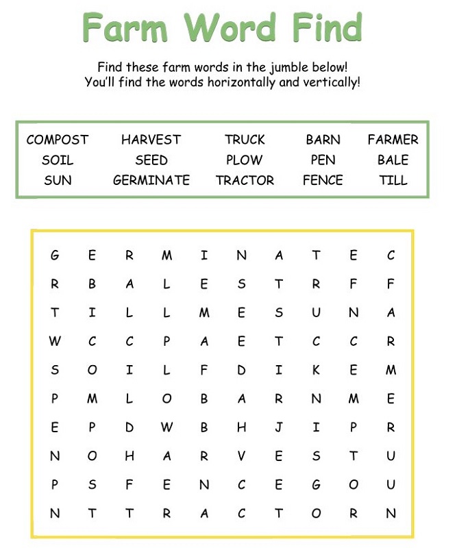 farm word search free