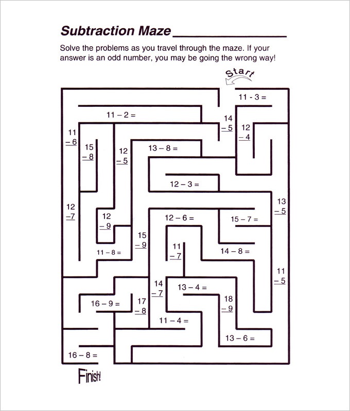 math maze worksheets substraction