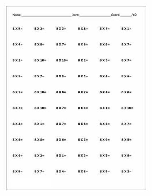 multiply by 8 worksheet simple