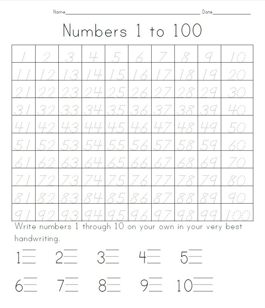 Free Printable Tracing Numbers 1 100 Printable Word Searches