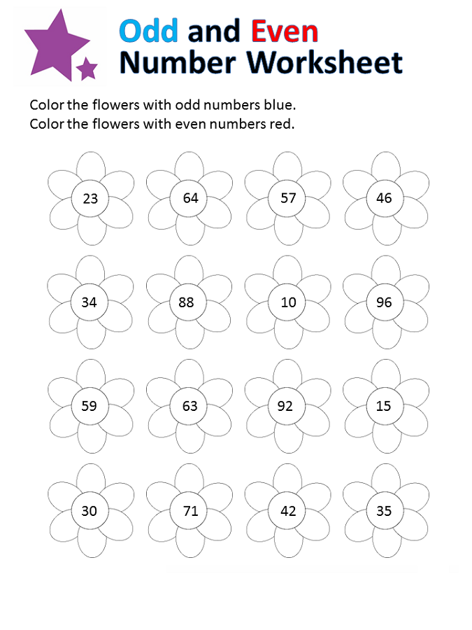 odd and even worksheets flower