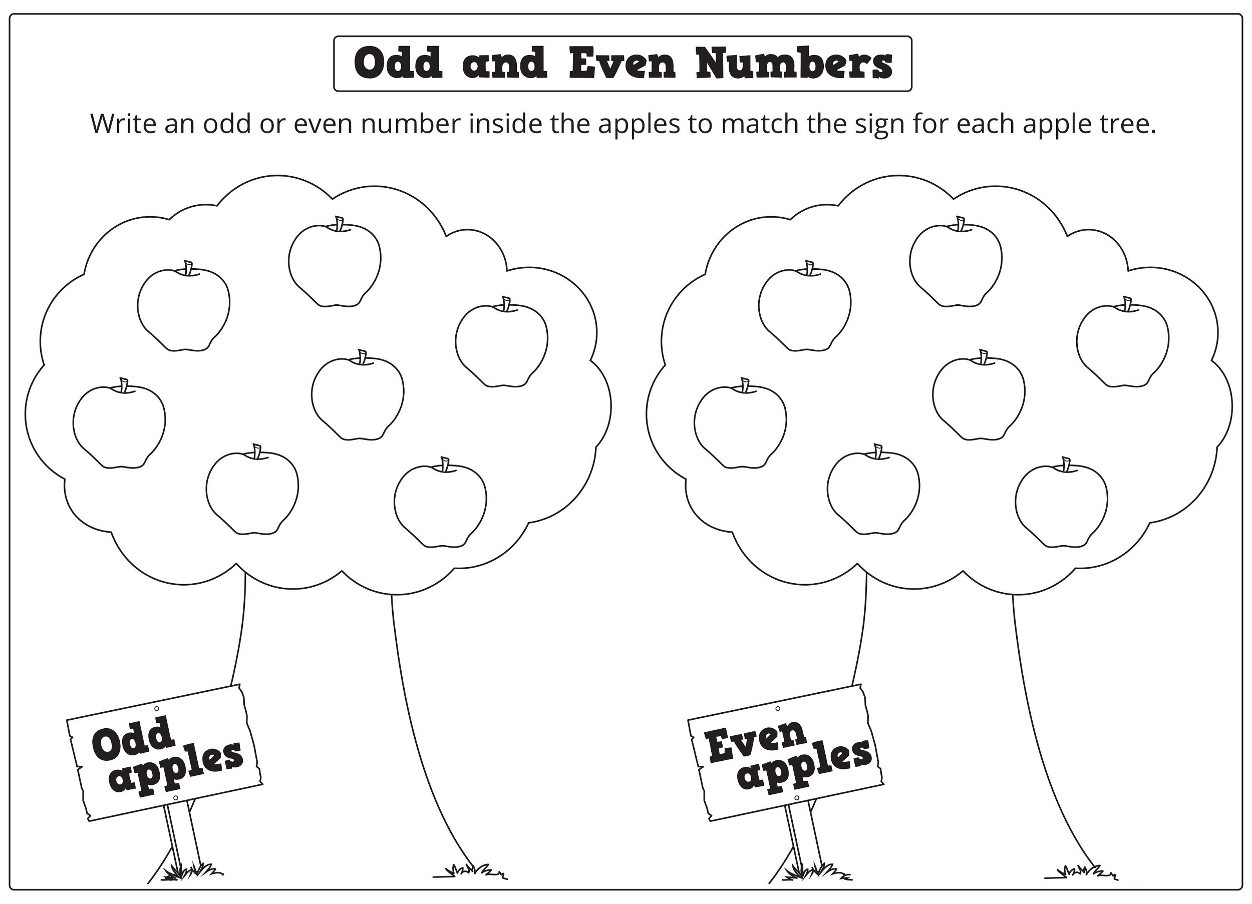 odd and even worksheets tree