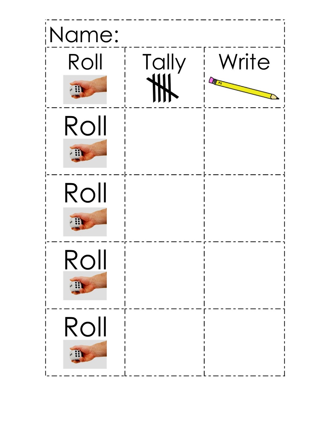 tally mark worksheet dice