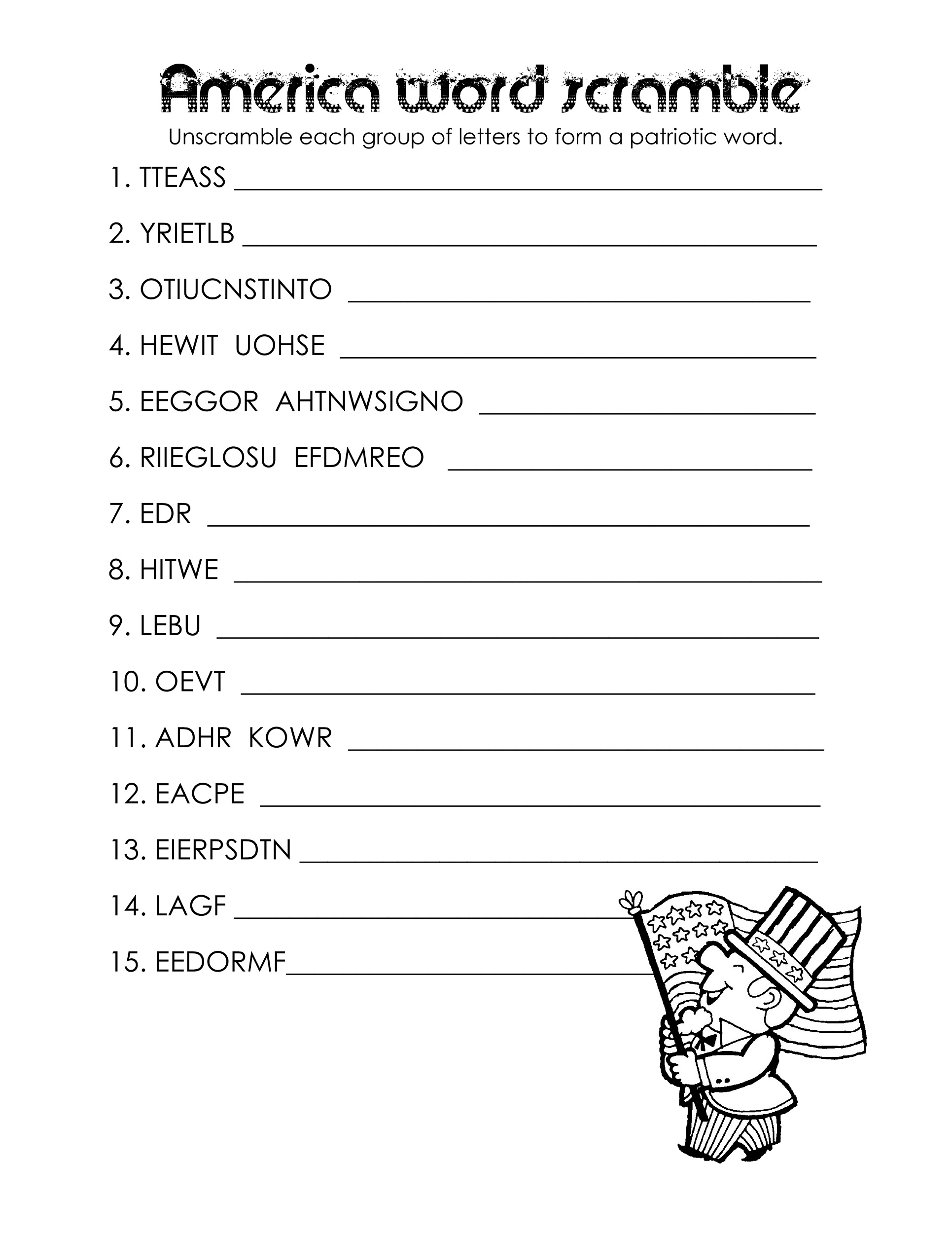 word scramble worksheets america