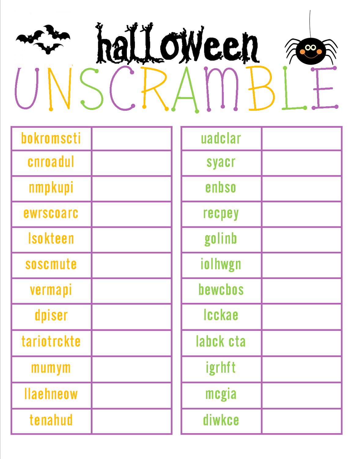 word scramble worksheets halloween