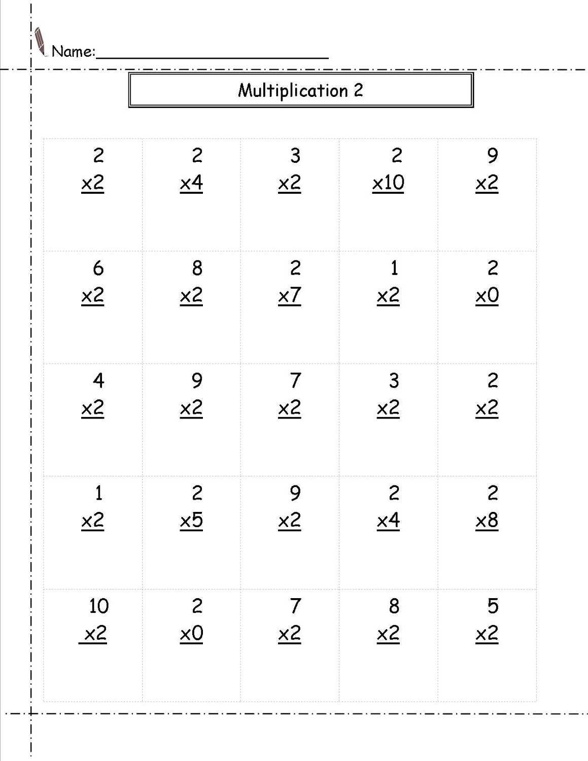 2 times table worksheets for children