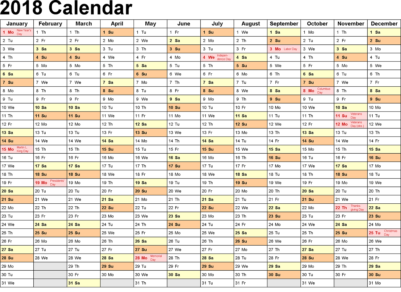 2018 sample calendar unique