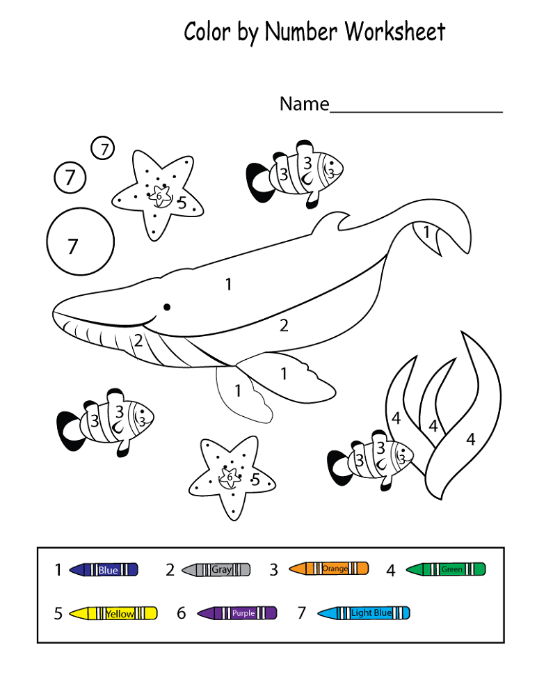 color by numbers worksheets sea