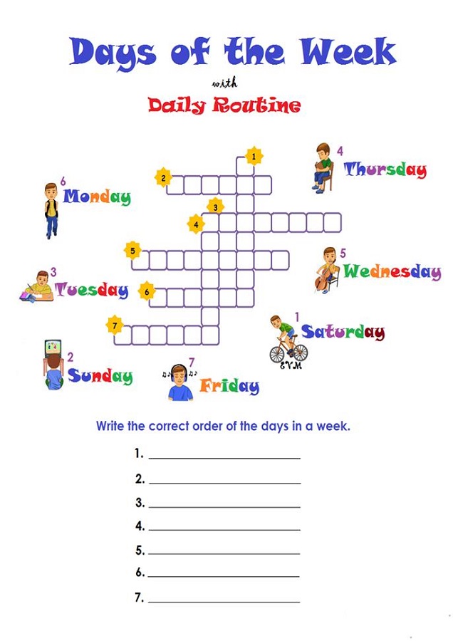 days of the week worksheets 2nd grade