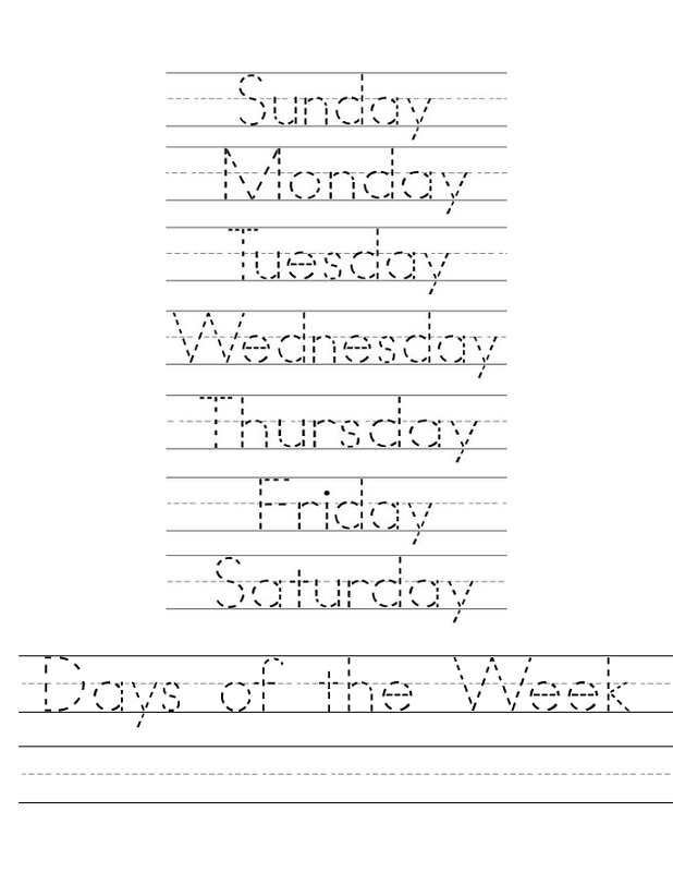 days of the week worksheets kindergarten
