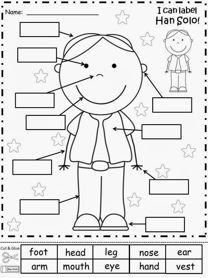 fun activity worksheets for kids body part label.