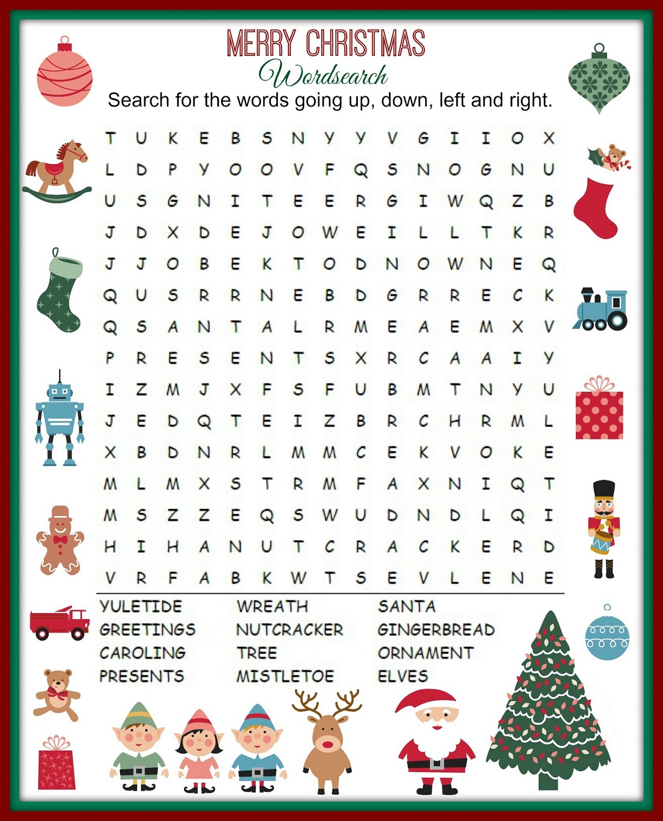 kid word search puzzles christmas