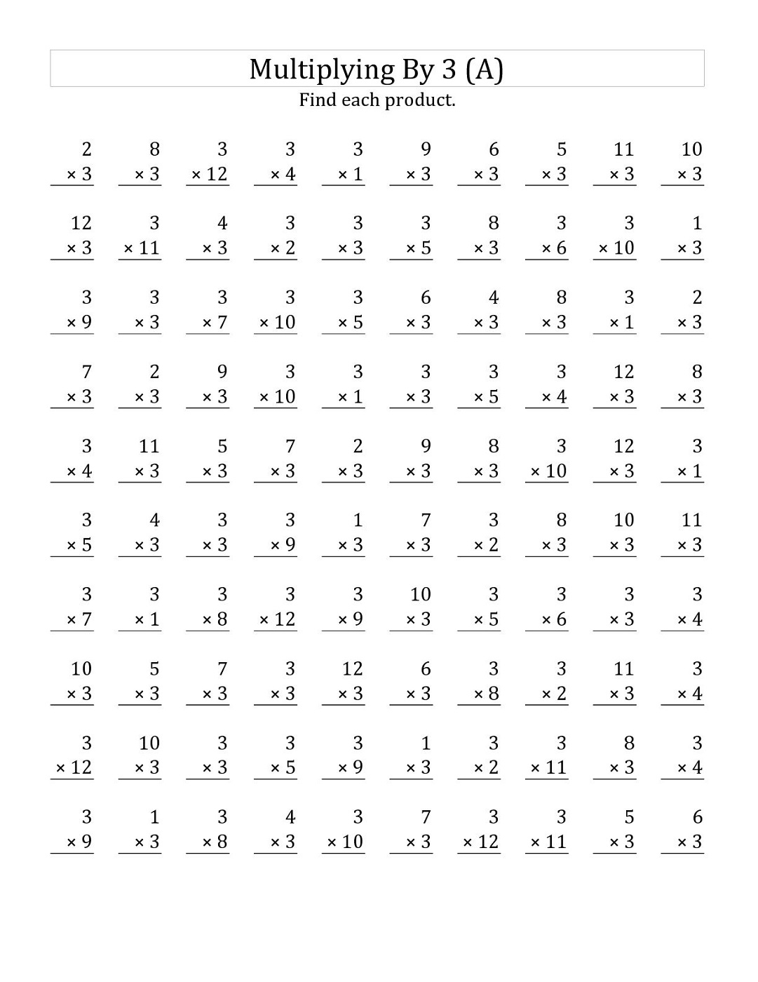 multiply by 3 worksheet for kids