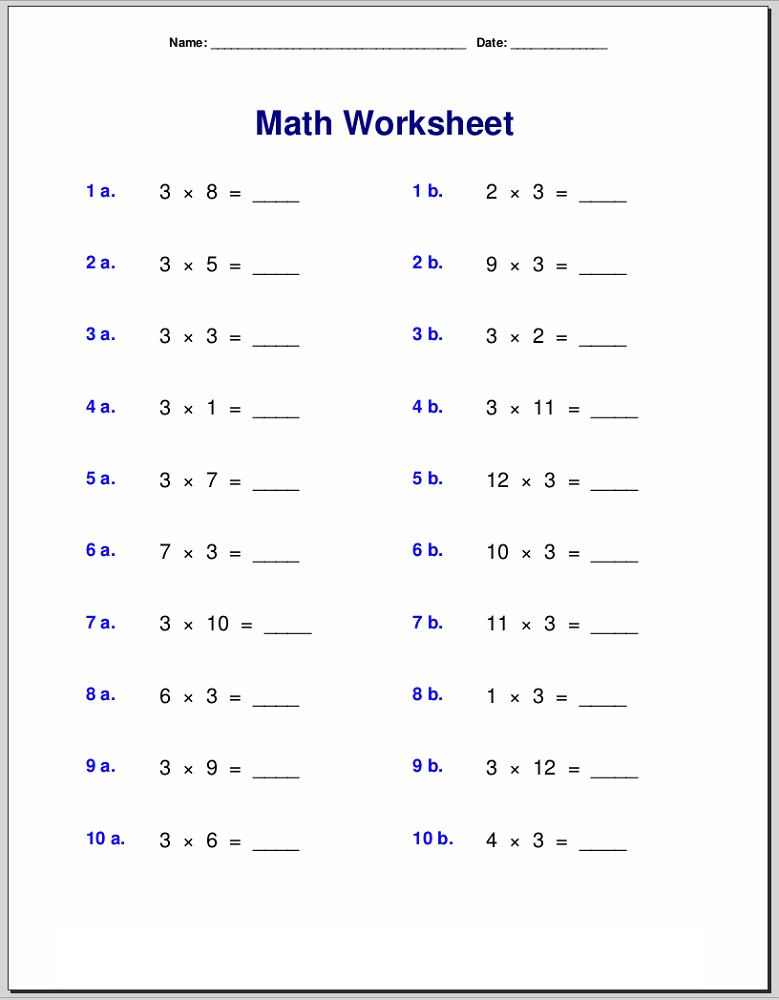multiply by 3 worksheet printable