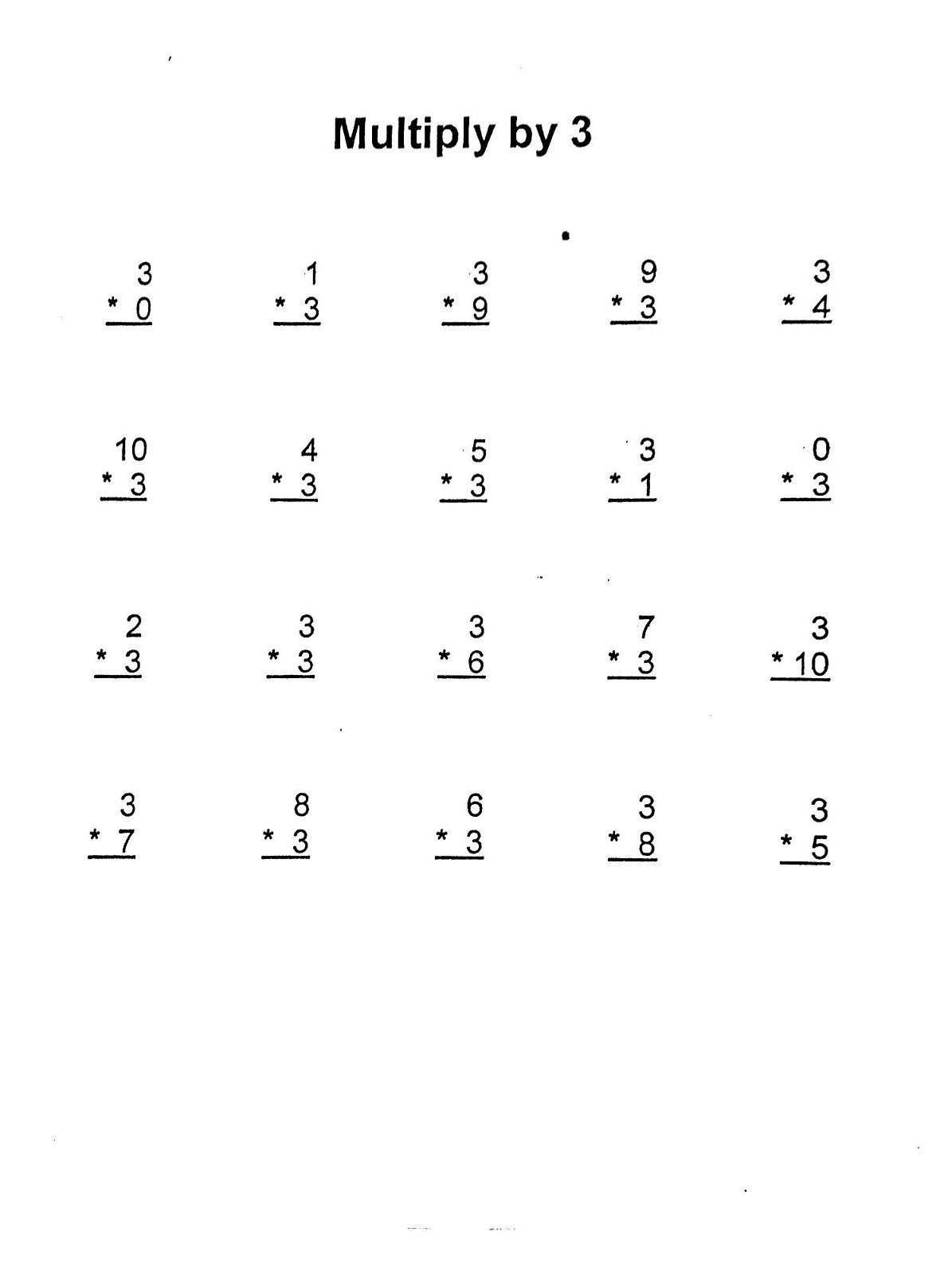 multiply by 3 worksheet vertical