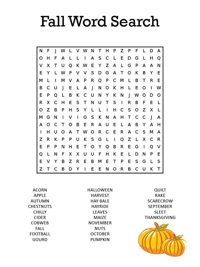 word search puzzles for kids fall