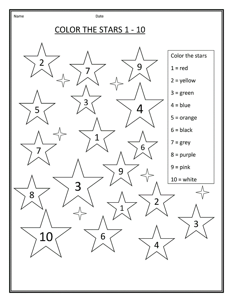 numbers 1-10 worksheets coloring