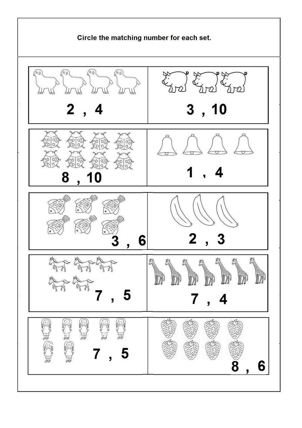 numbers 1-10 worksheets matching