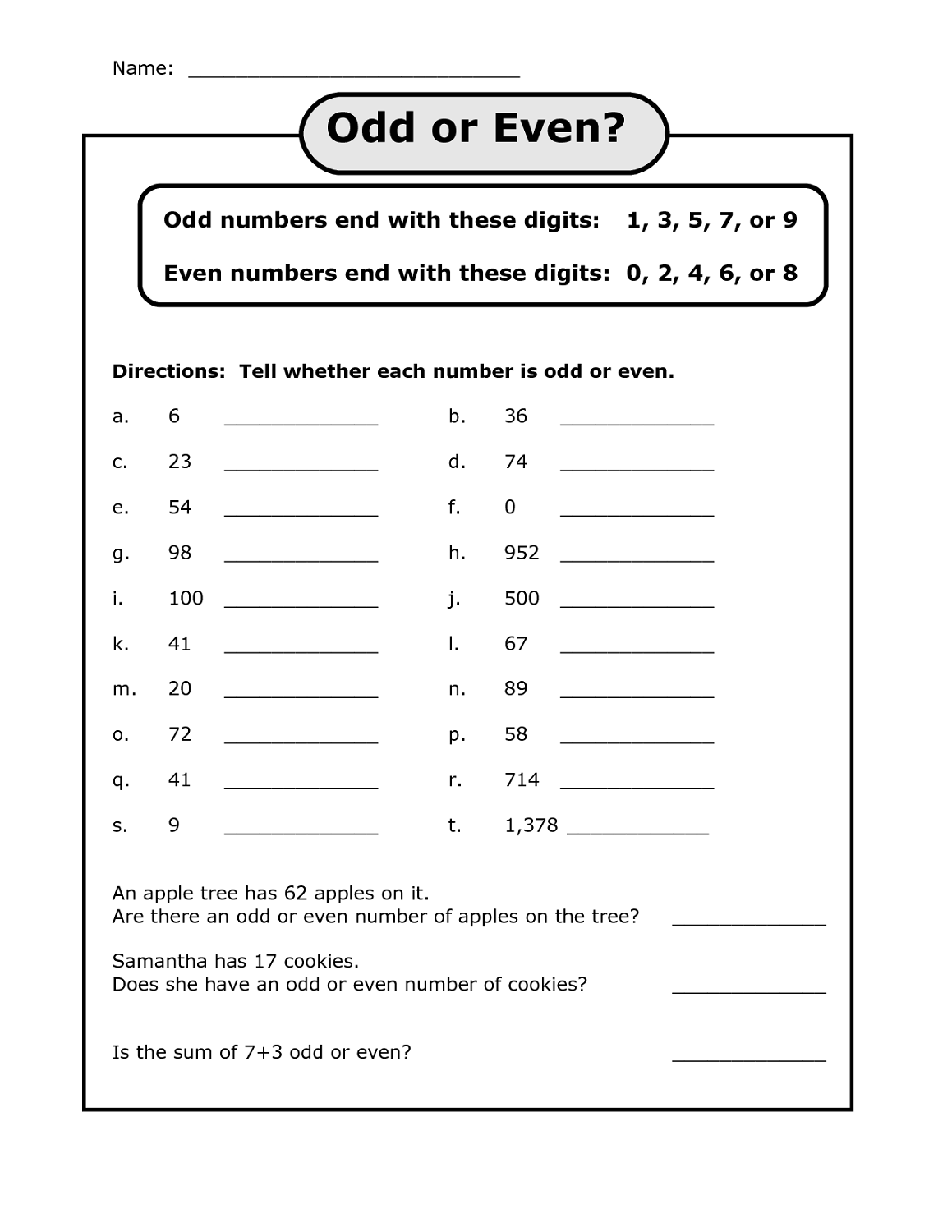 odd and even numbers worksheets math
