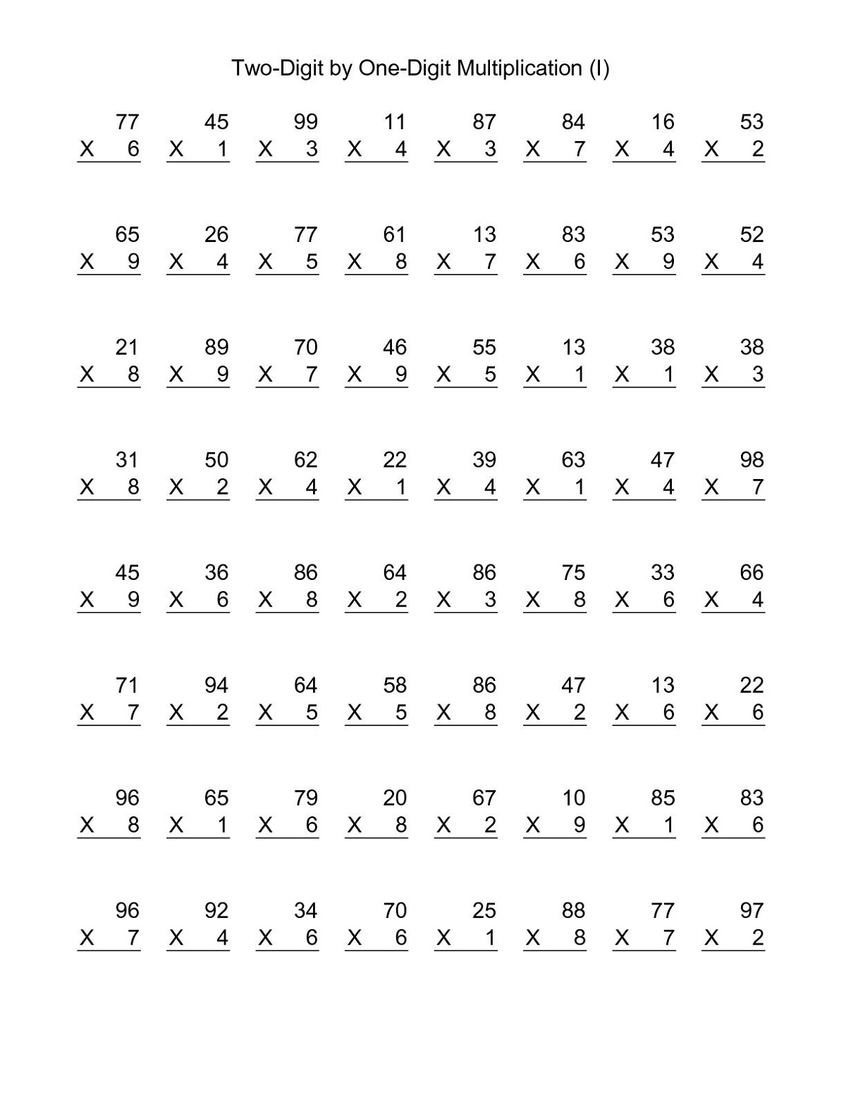 Free Multiplication Worksheets 6th