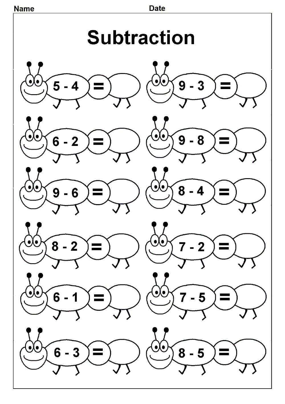 Free Printable Addition and Subtraction Worksheets Ant