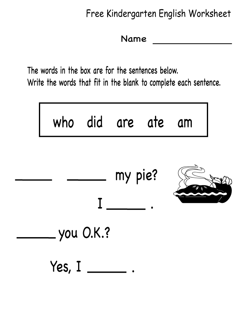Free Printable English Worksheets Kindergarten