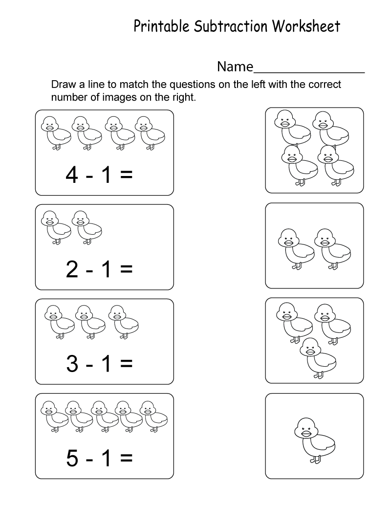 Free Printable Worksheets for Kindergarten Subtraction