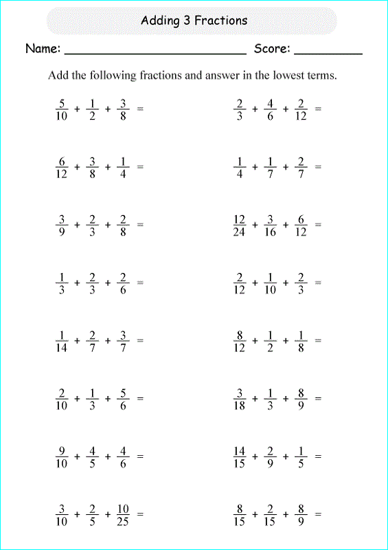 Year 6 Maths Worksheets Fraction