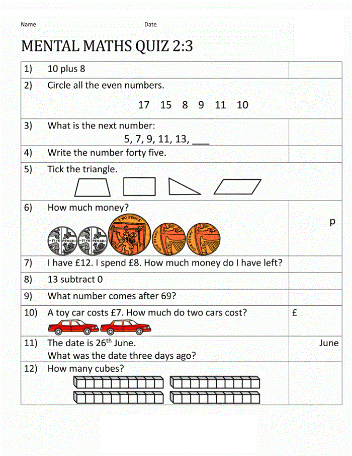 Year 9 Maths Worksheets Printable Mental