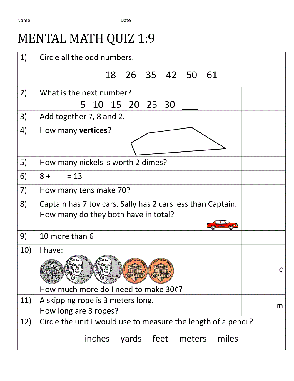 Year 9 Maths Worksheets Printable Quiz