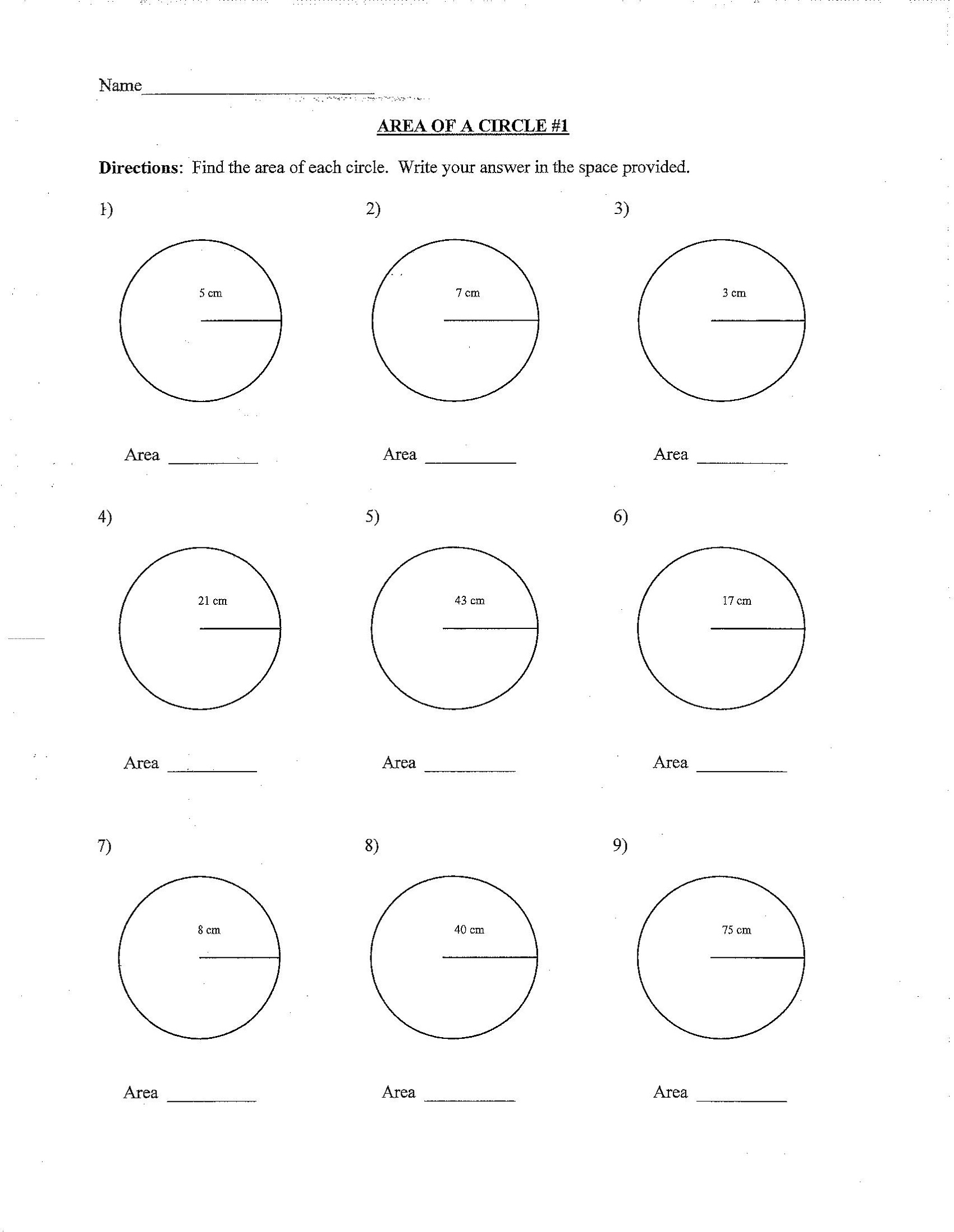 6th Grade Math Worksheets Circle
