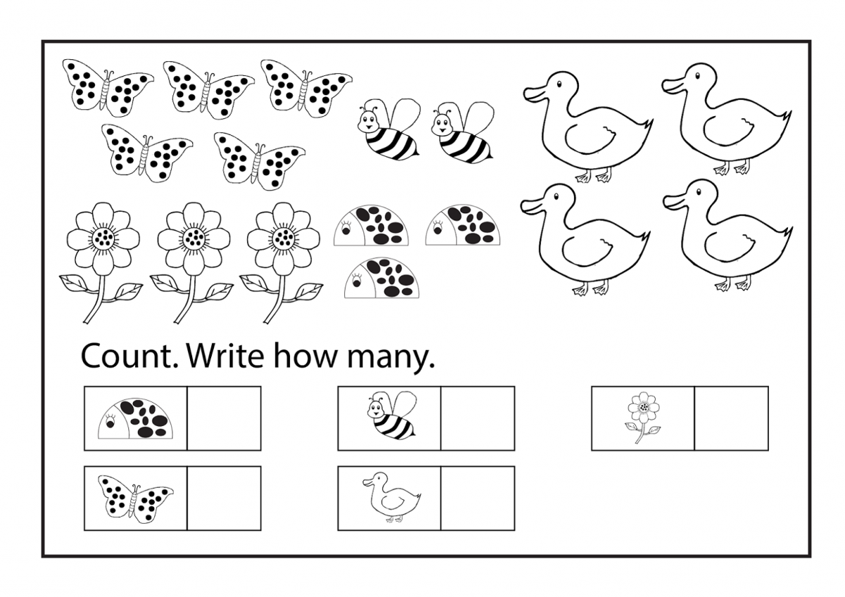 Preschool Math for 4-5 лет. Worksheet 4 years. Www.Worksheetfun.com. Counting для раскраска. 1 activity ru