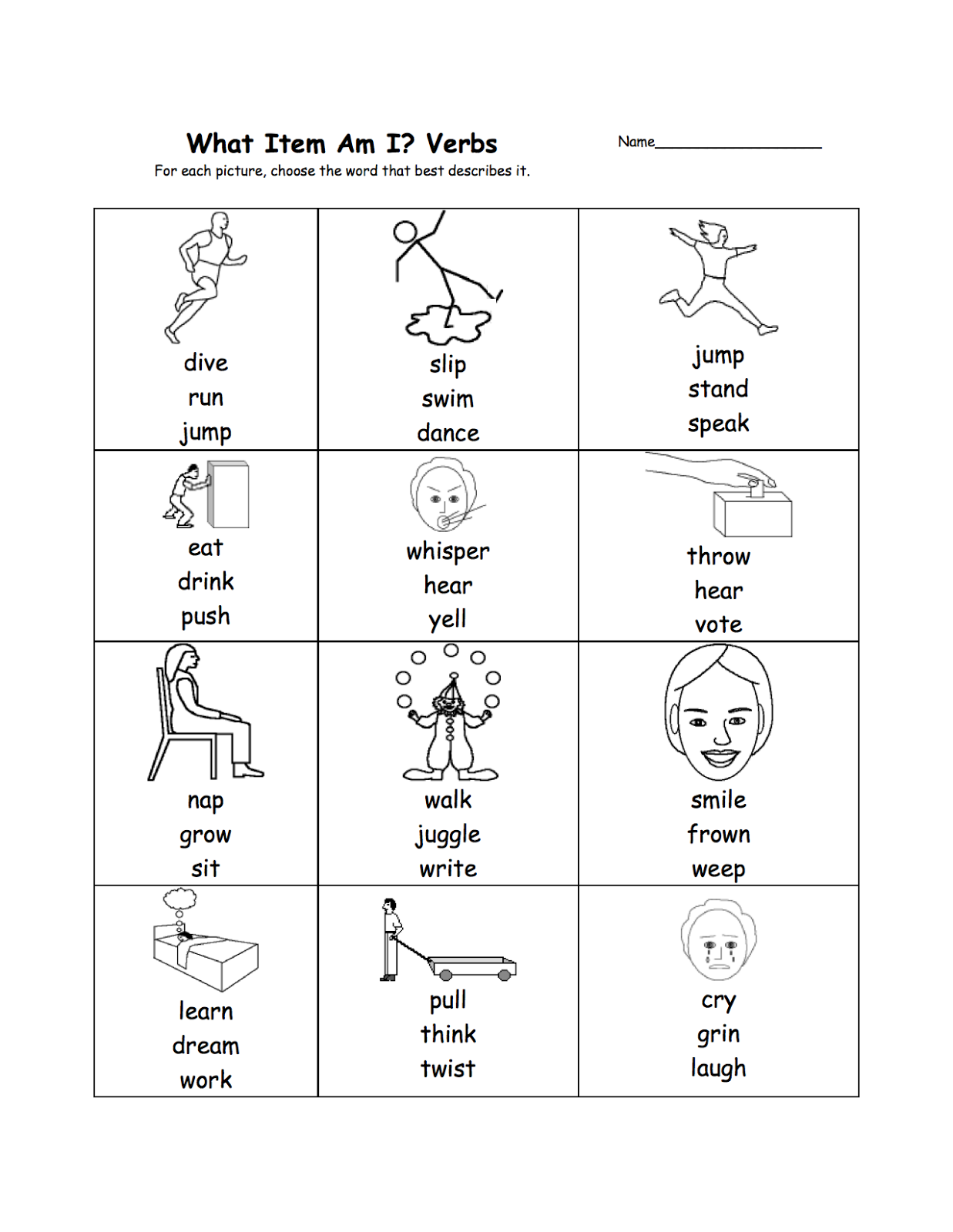 Printable Worksheets for Grade 1 Verb