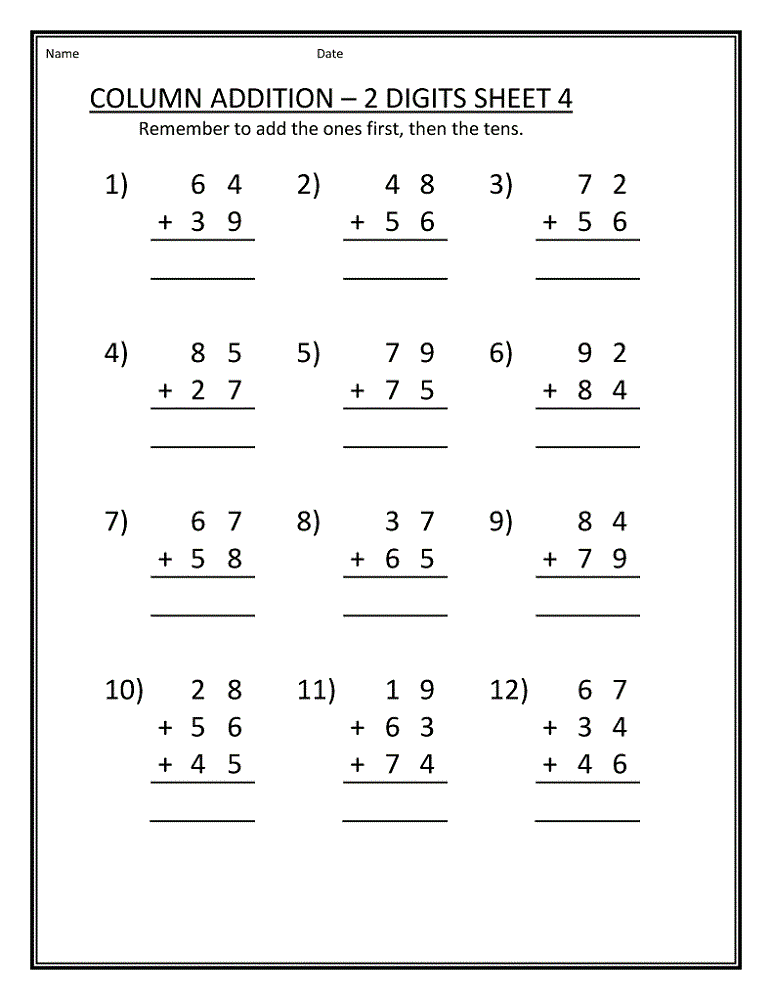 Printable Worksheets for Grade 4 Addition