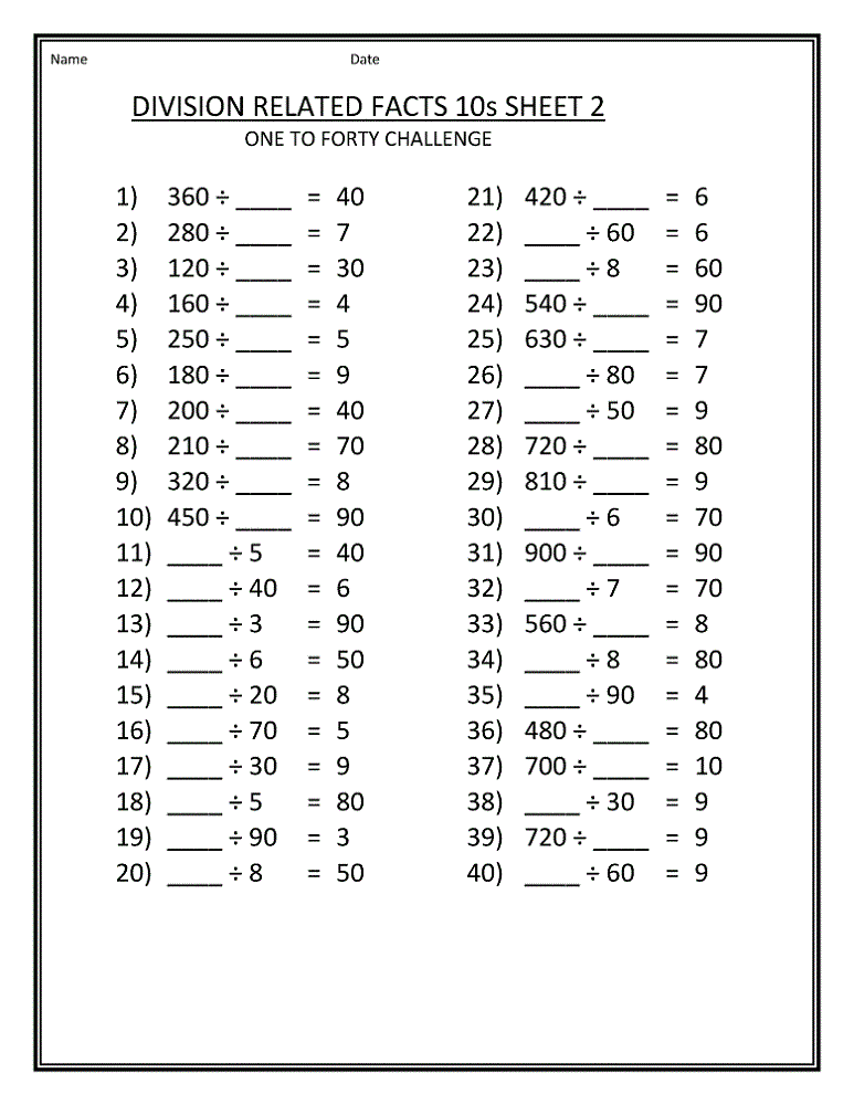Printable Worksheets for Grade 4 Division