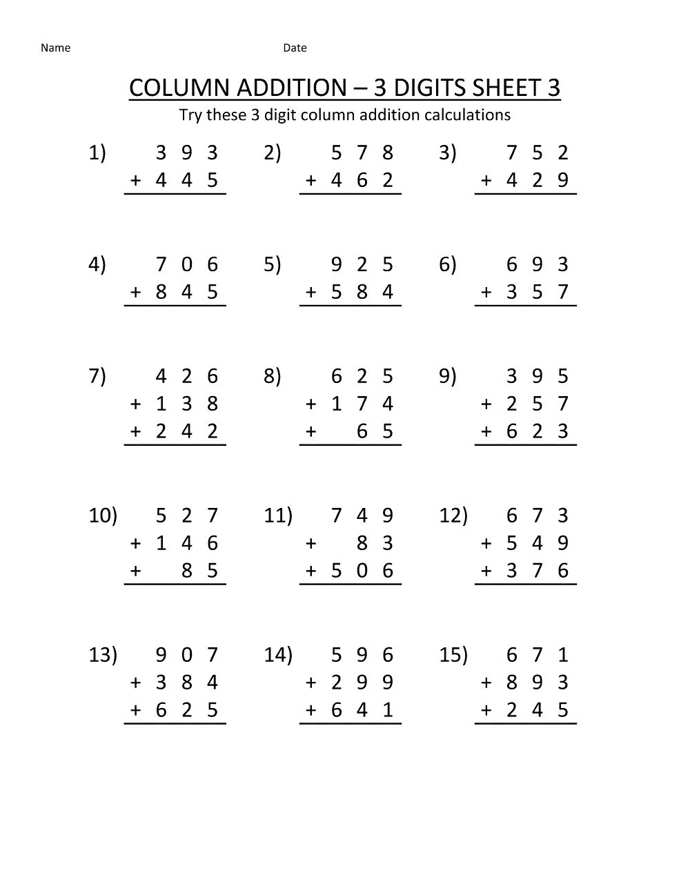 Second Grade Math Worksheets Addition
