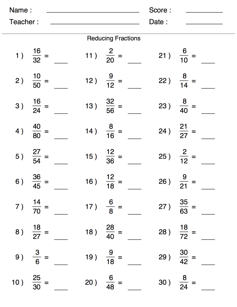 Sixth Grade Math Worksheets Fraction
