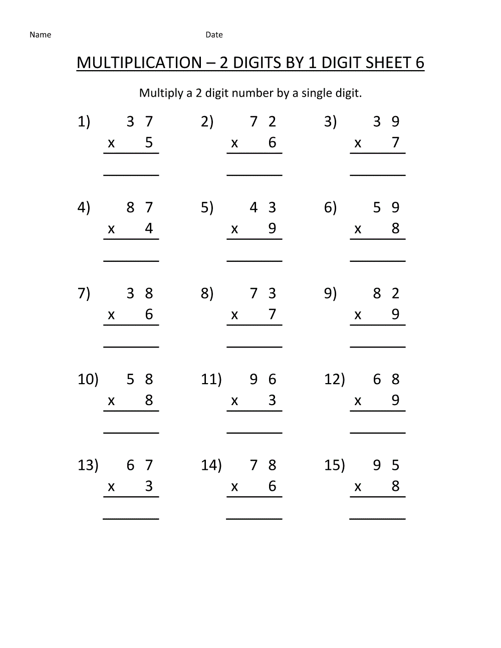 Third Grade Math Worksheets Multiplication