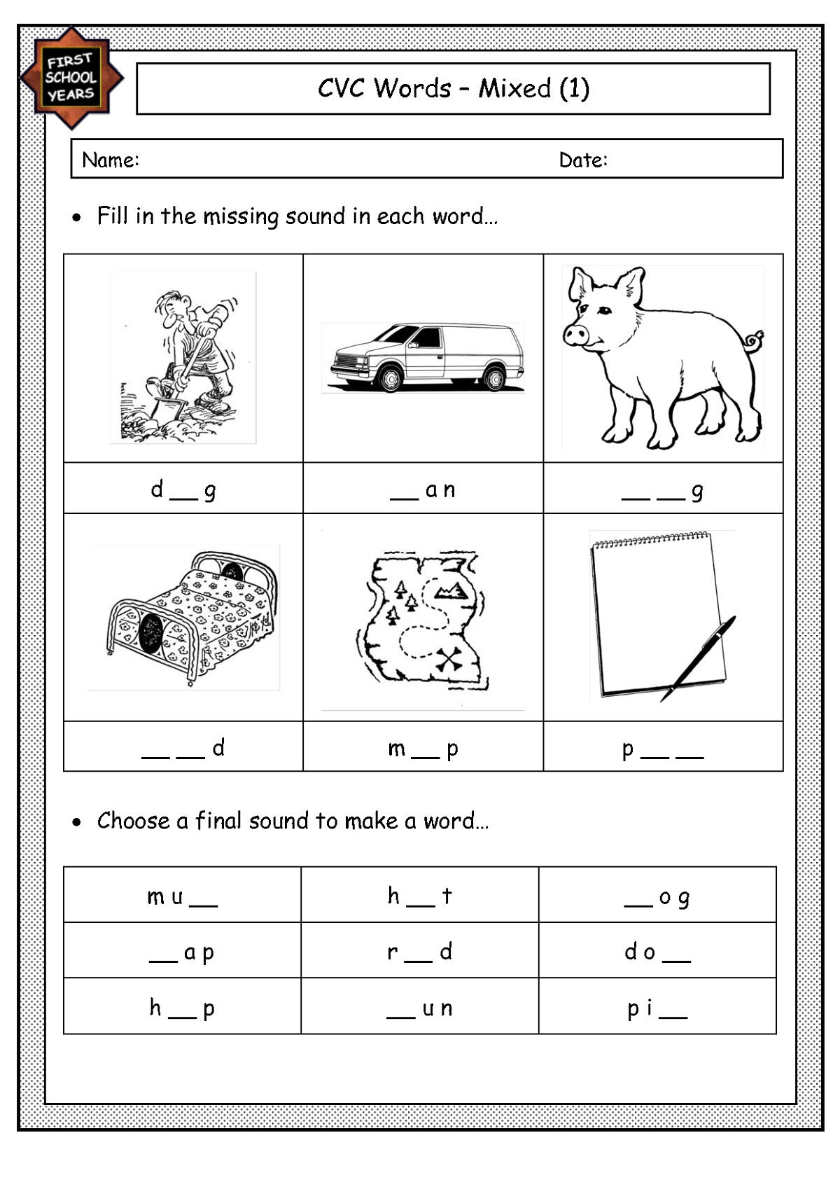 First Grade Worksheets CVC Words