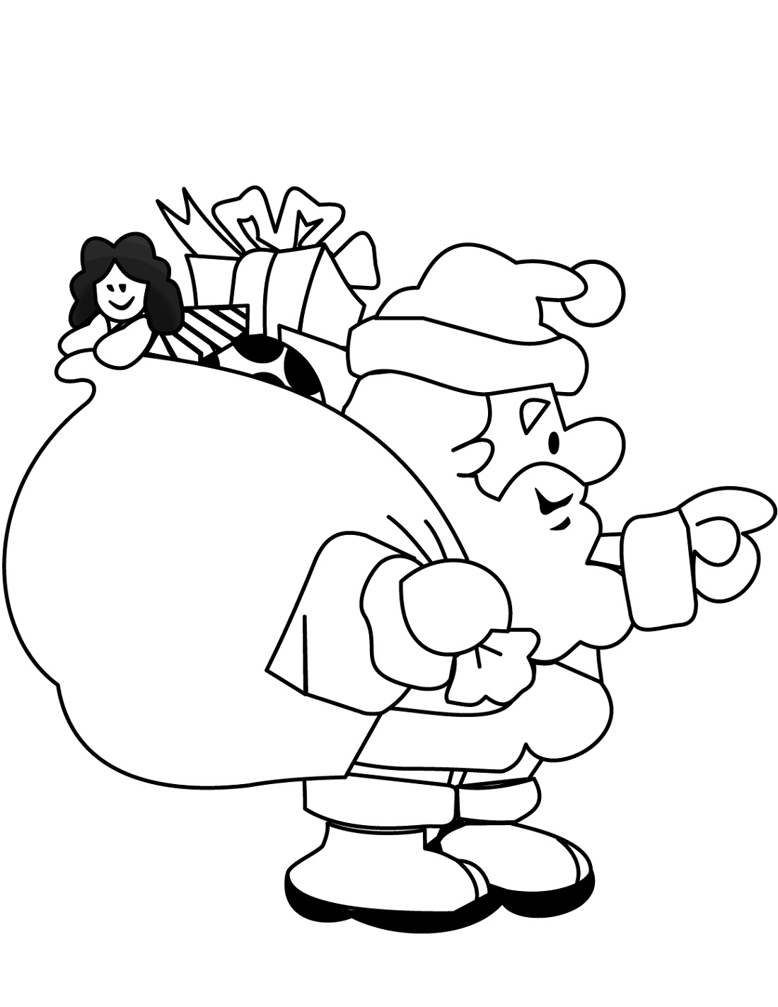 Santa Claus Coloring Pages With Big Gift Bag