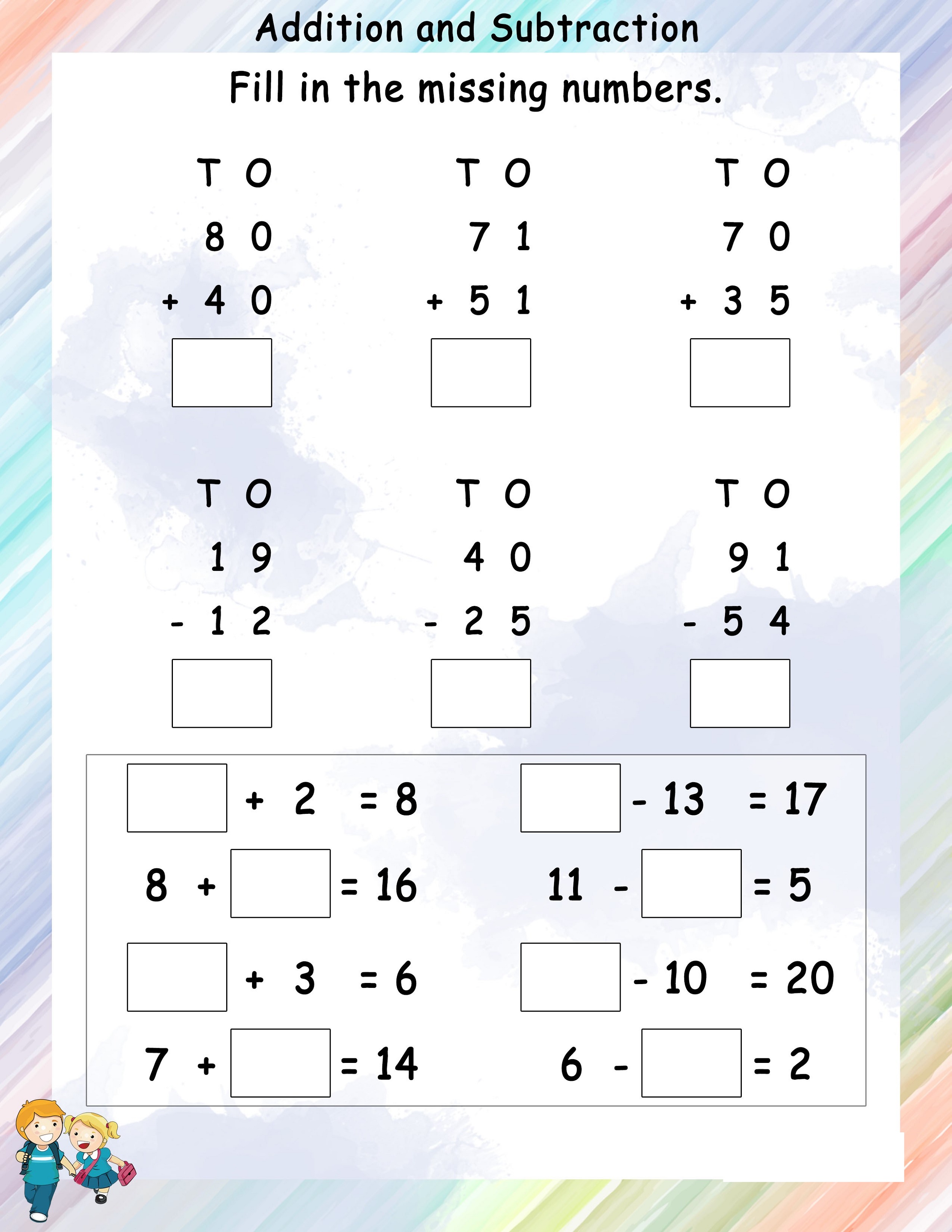 Addition And Subtraction Worksheets Free