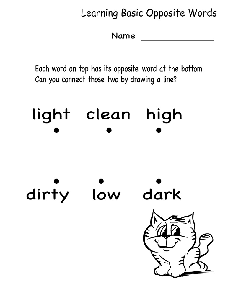 English Worksheets For Children Opposite Word