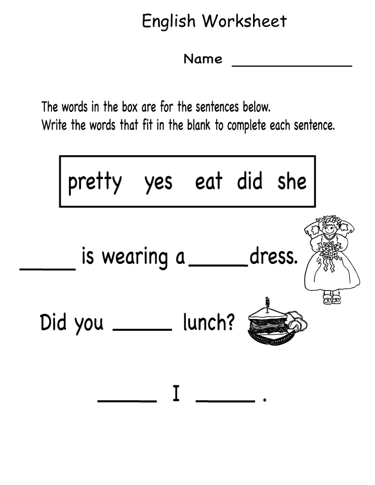 Kindergarten English Worksheets Free Printables Sentence