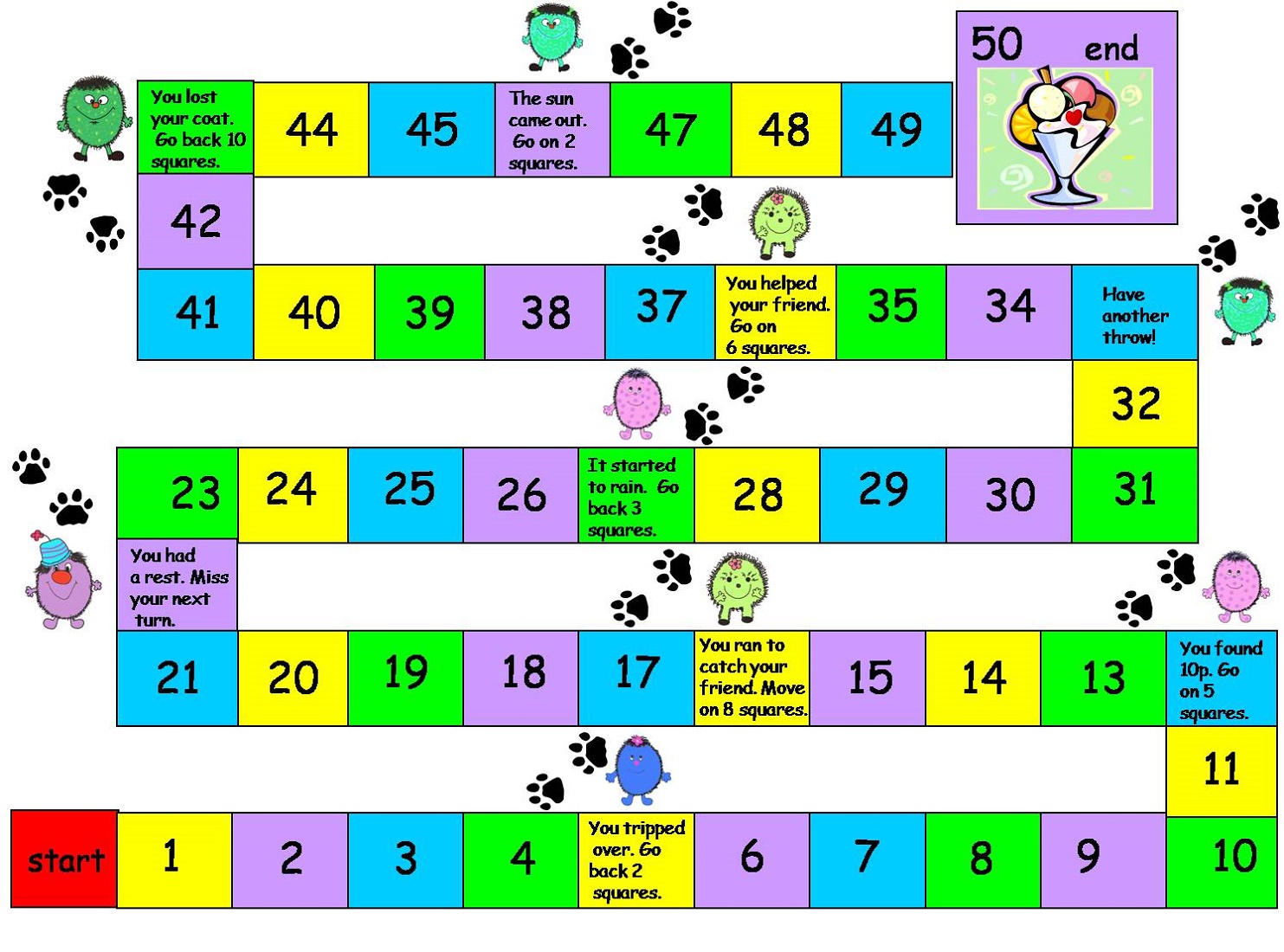 Math Games Worksheets Board Game