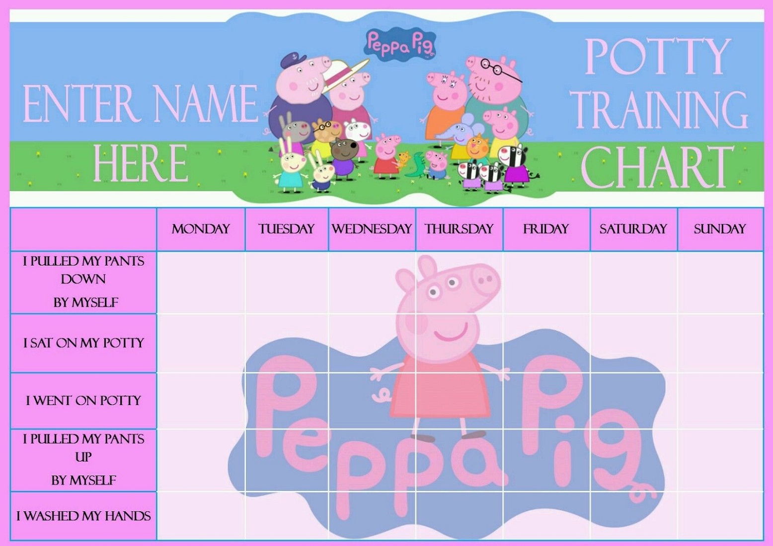 Potty Training Reward Chart Peppa Pig